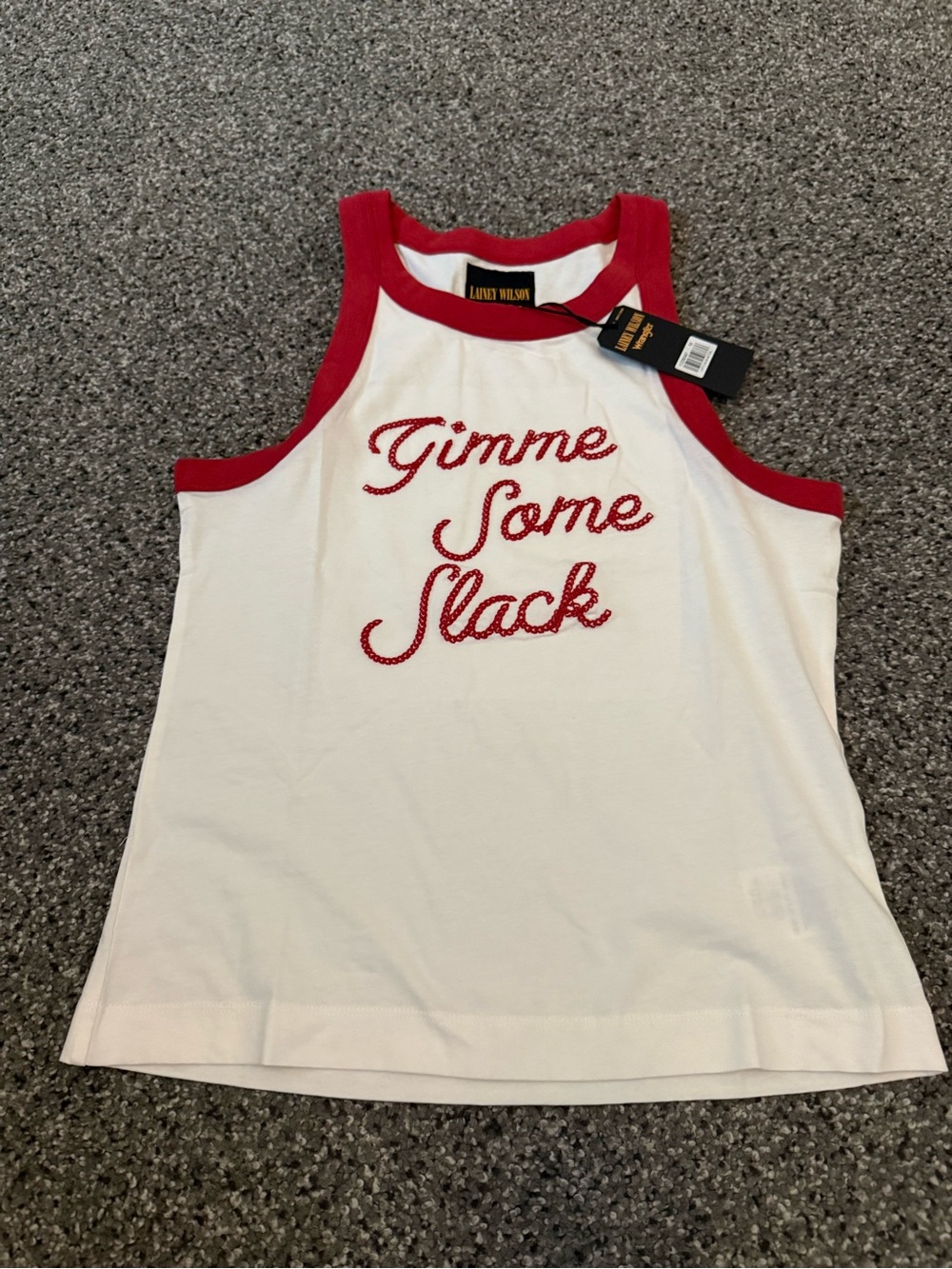 Wrangler White Tank with Red Trim and Script
